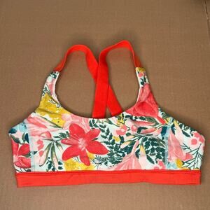 Without‎ Walls Cross Back Hawaiian Floral Sports Bra Bralette Medium Red White